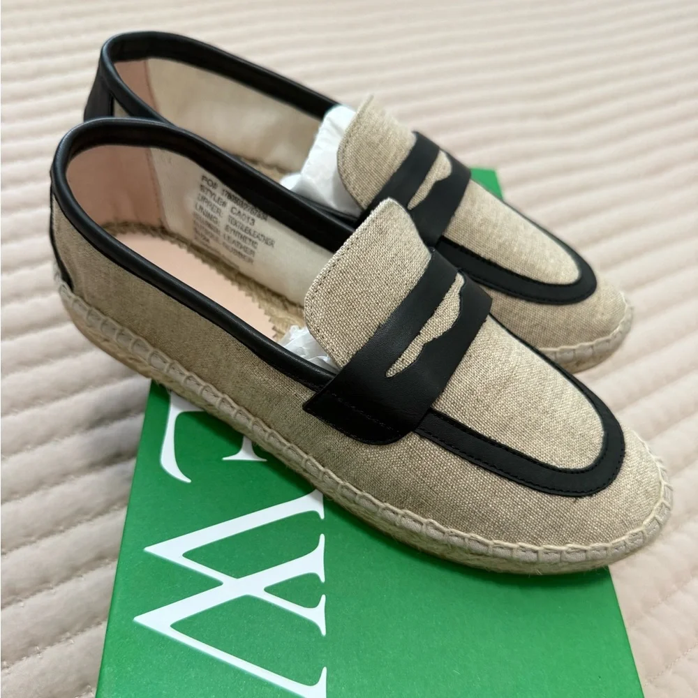 J. Crew Made-in-Spain loafer espadrilles in linen blend and leather style# CA013 - Picture 4 of 12